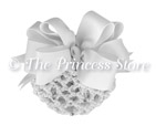 White Hair Bow with Rhinestone Snood